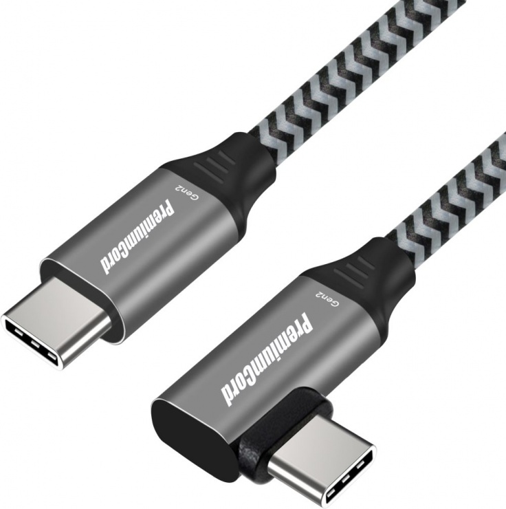Imagine Cablu USB 3.2-C Gen 2 la USB type C unghi 90 grade T-T brodat 0.5m 100W, ku31cu05